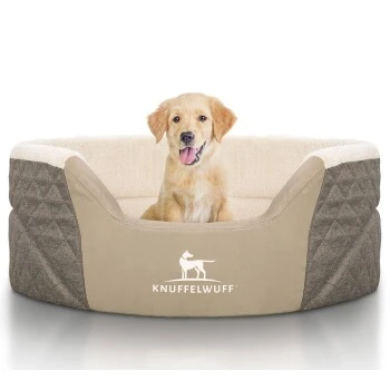 Knuffelwuff Orthopädisches Hundebett Lena Aus Velours Und Kunstleder Mit Hohem Schaumstoffrand Braun/ Beige XL 7 Knuffelwuff Orthopädisches Hundebett Lena Aus Velours Und Kunstleder Mit Hohem Schaumstoffrand Braun/ Beige XL – Bild 5